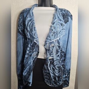 B.L.E.U. Blue Black Lace Waterfall Cardigan Boho Lightweight Drape XL
